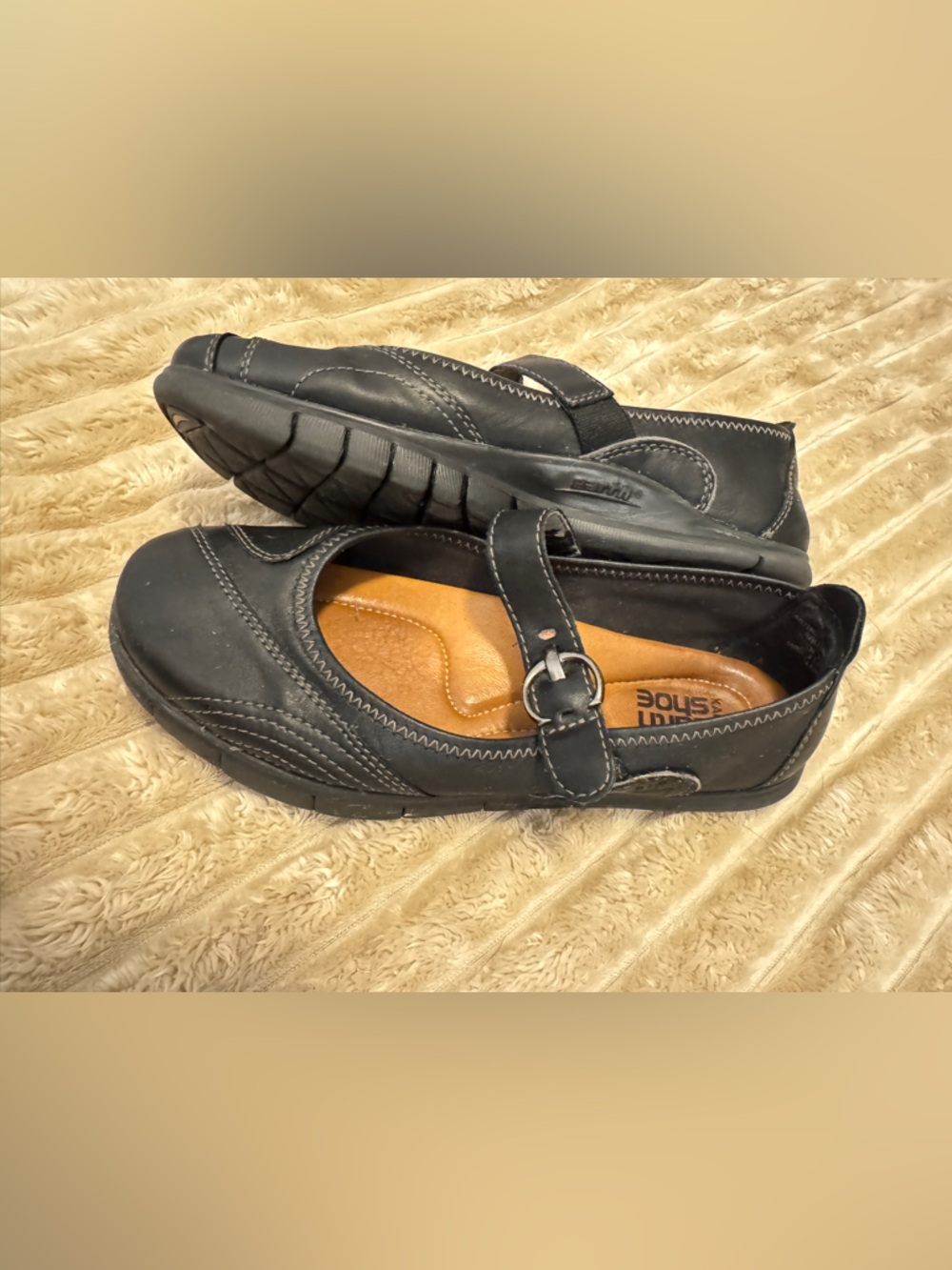 Kalso Earth Mary Jane Loafer Rally Black Leather Negative Heel, Women’s 7